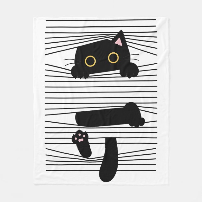 Dold svart katt Söt rolig minimalistisk djur kärle Fleecefilt (Framsidan)