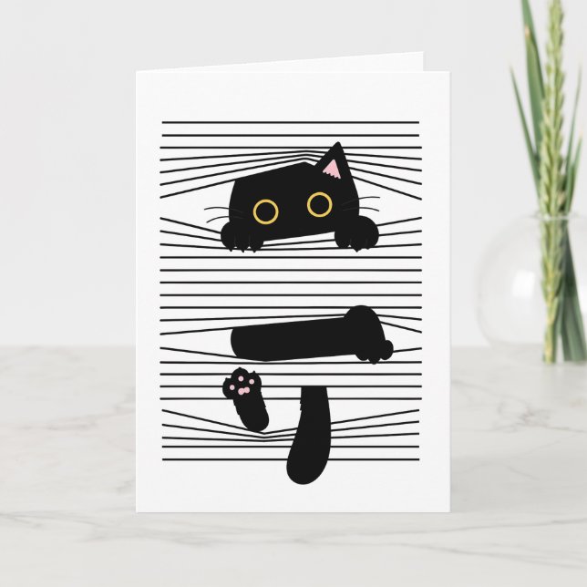 Dold svart katt Söt rolig minimalistisk djur kärle Kort (Framsida)
