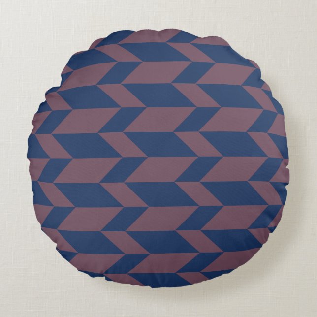 Dold Two Tone Arrow Chevron Rand Mörk blått Rosa Rund Kudde (Framsidan)