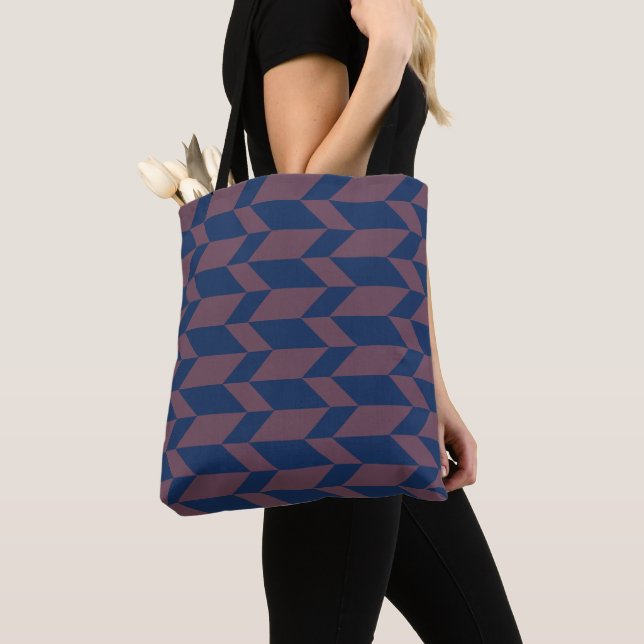 Dold Two Tone Arrow Chevron Rand Mörk blått Rosa Tygkasse (Närbild)