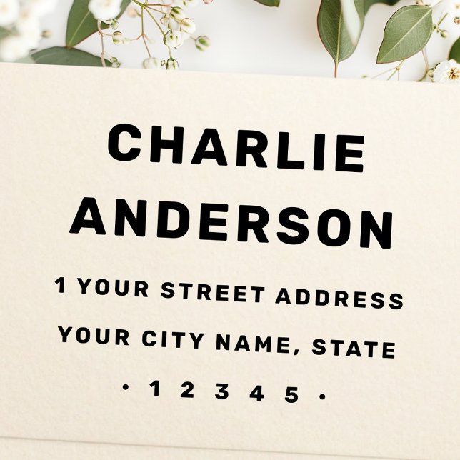 Dold typografi, modern minimal namn-returadress stämpel (Bold typography modern minimal name return address rubber stamp)