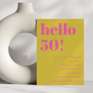 Dold Typography Rosa Gult Modern 50:e födelsedagen Inbjudningar