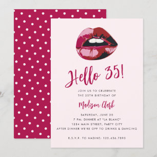 Dold Typography Rosa Red Läppar Modern 35e Birday Inbjudningar