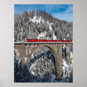Dolda berg Schweitz för röd tåggrässnö Poster