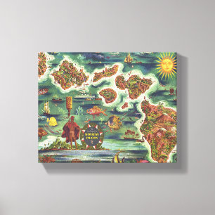 Dole karta av Hawaii 1950 •, Joseph Feher olja Canvastryck