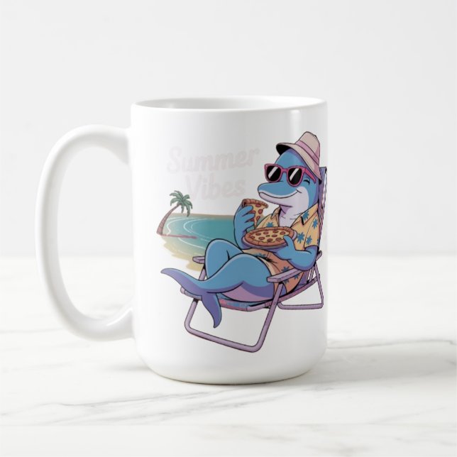 Dolfin äter pizza på sommarens helgdag kaffemugg (Vänster)