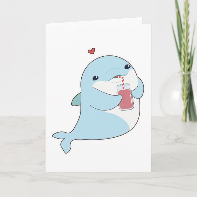 Dolfin med dryck och hjärta kort (Framsida)