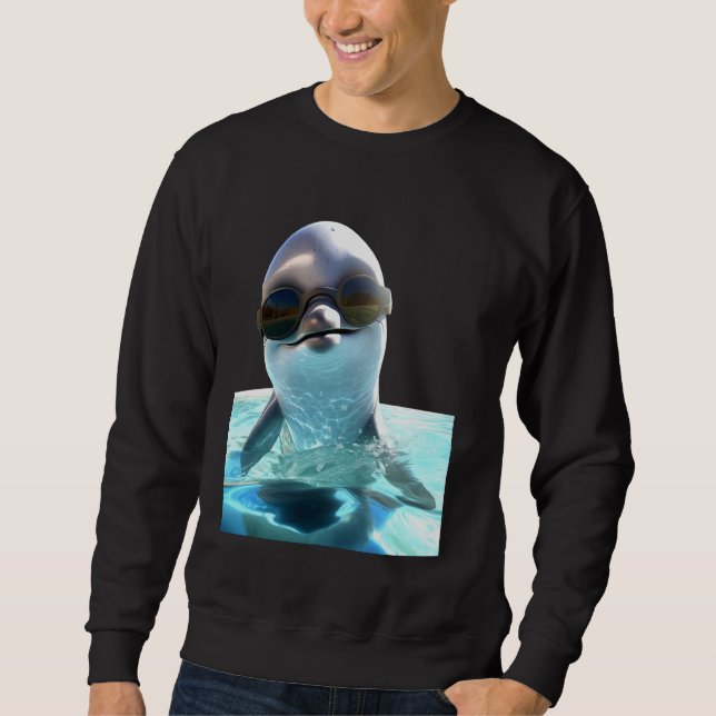 Dolfin med solglasögon (Kärlek) Cute Oceanica D Lång Ärmad Tröja (Framsida)