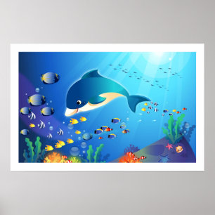 Dolfin och färgfull digital illustration av Sea-Li Poster