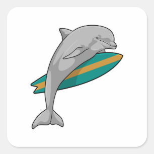 Dolfin som Surfer med ytskiva Fyrkantigt Klistermärke