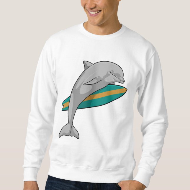 Dolfin som Surfer med ytskiva Lång Ärmad Tröja (Framsida)