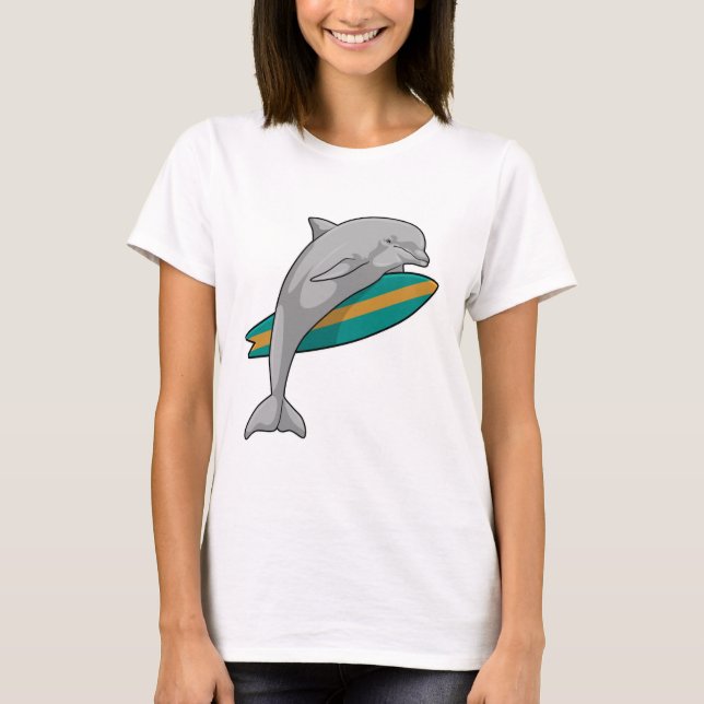 Dolfin som Surfer med ytskiva T Shirt (Framsida)