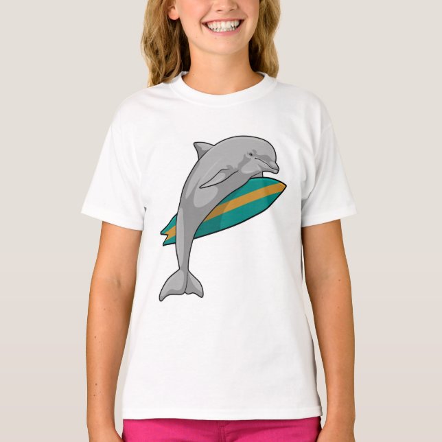 Dolfin som Surfer med ytskiva T Shirt (Framsida)