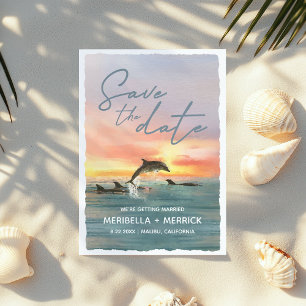 Dolfin Sunset Beach Watercolor Bröllop Spara D Datumet
