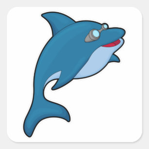 Dolfin vid simning med simmande glasögon fyrkantigt klistermärke
