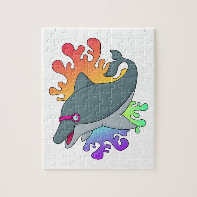 Dolfin vid simning med simmande glasögon pussel (Vertikal)