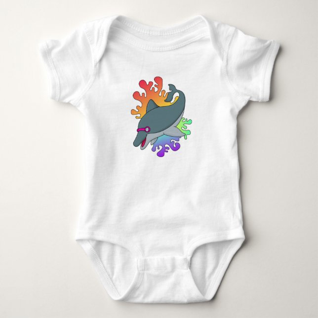 Dolfin vid simning med simmande glasögon t shirt (Framsida)