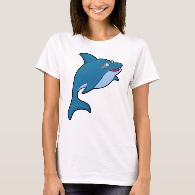 Dolfin vid simning med simmande glasögon t shirt (Framsida)