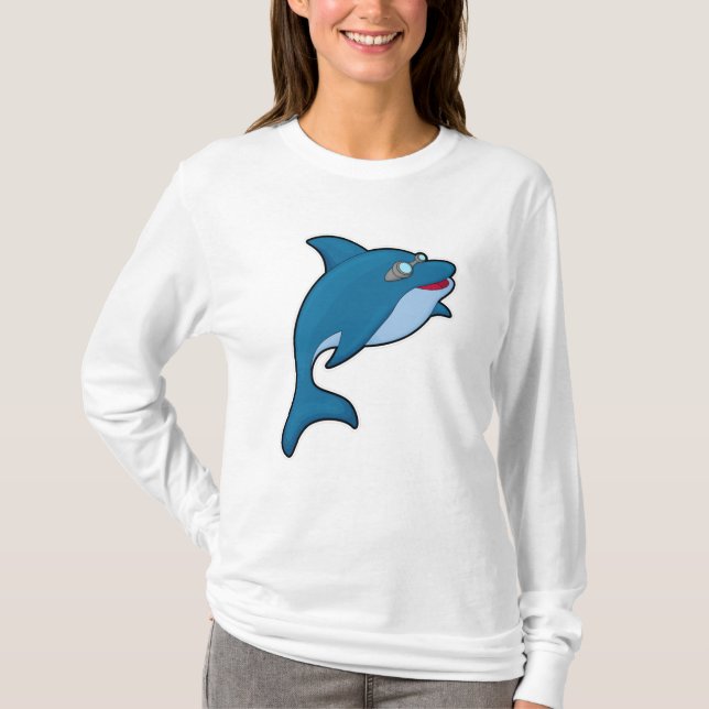 Dolfin vid simning med simmande glasögon t shirt (Framsida)