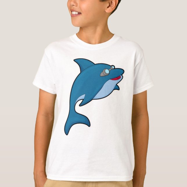 Dolfin vid simning med simmande glasögon t shirt (Framsida)