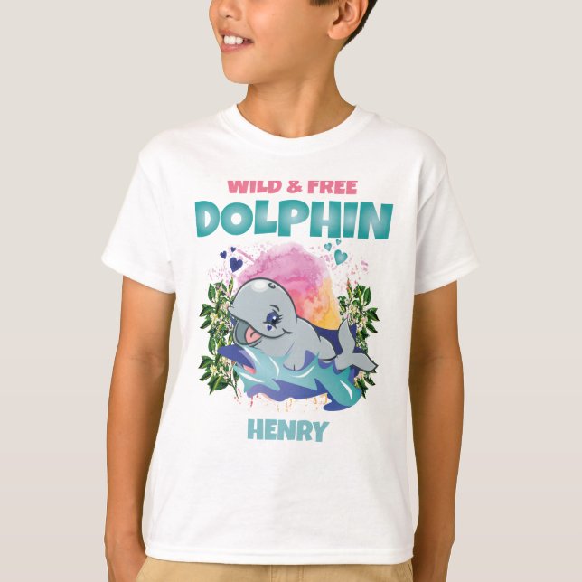 DOLFIN VILD OCH FRIA FÄRGFUNNY CUTE KIDS T SHIRT (Framsida)