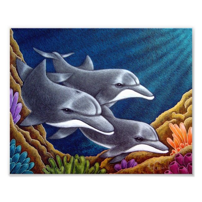 DOLFINER I EN REEF 8" X 10"-UTSKRIFT FOTOTRYCK (Framsidan)