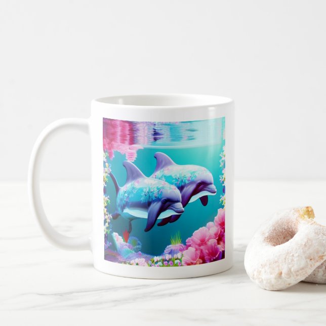 Dolfiner och Blommigt under vatten Kaffemugg (Med munk)