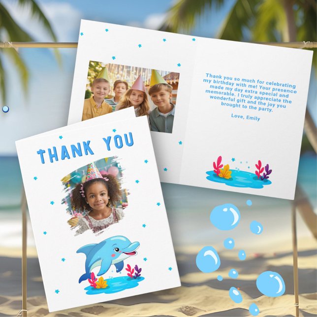Dolfintjur på Cute Sea Animals Birthday Kid 2 Foto Kort (Skapare uppladdad)