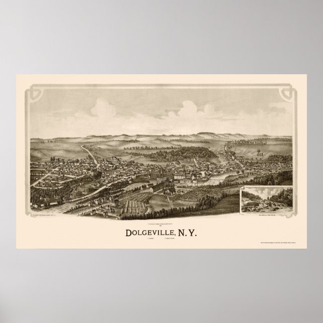 Dolgeville, NY Panoramic Karta - 1890 Poster (Framsidan)
