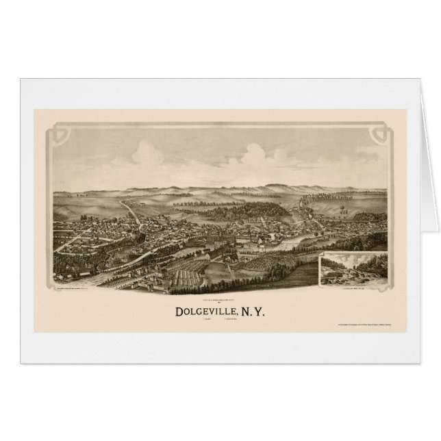 Dolgeville panorama- karta för NY - 1890 Hälsningskort (Framsidan Horizontal)