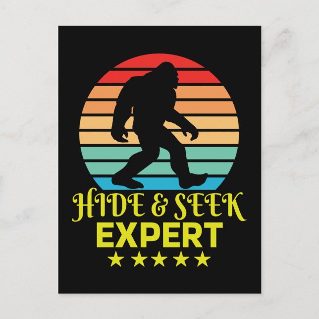 Dölj Och Sök Expert Bigfoot Rolig Helg Vykort (Framsida)
