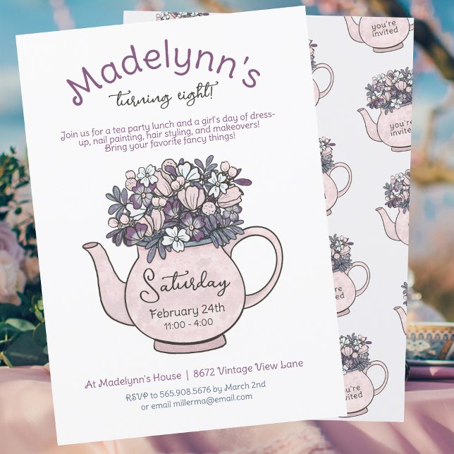 Dölj Tea Party Girls födelsedag Inbjudningar (Skapare uppladdad)