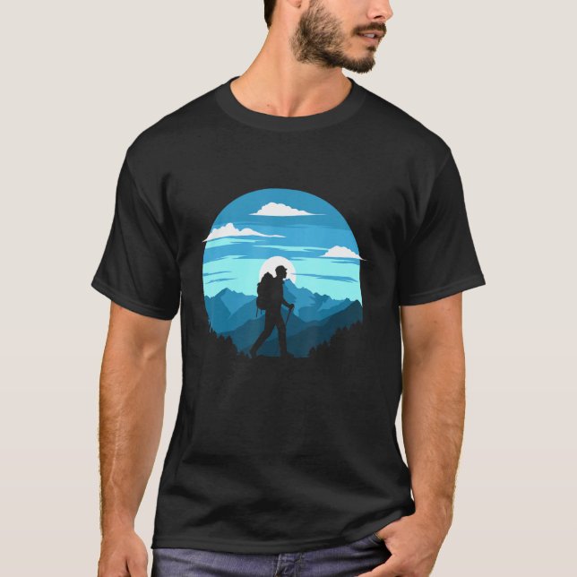 Döljer Hiker Vintage Retro Blå himmel T Shirt (Framsida)