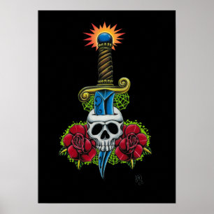 Dolk, skalle och rotryck poster