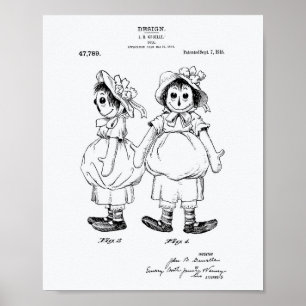 Doll 1915 Patent Art White Papper Poster