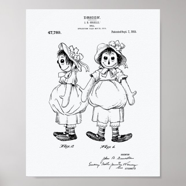 Doll 1915 Patent Art White Papper Poster (Framsidan)