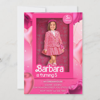 Doll Box Birthday Invitation - Barbie-Inspired Pin Inbjudningar