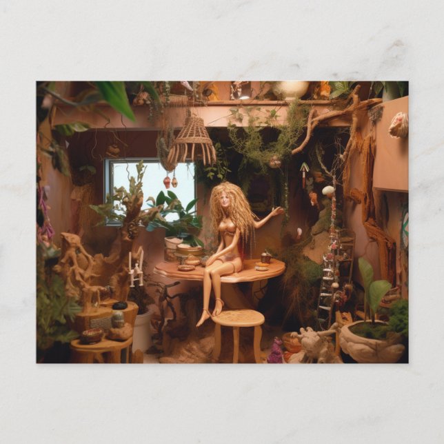 Doll i ett trehushus lustig anatomi vykort (Framsida)