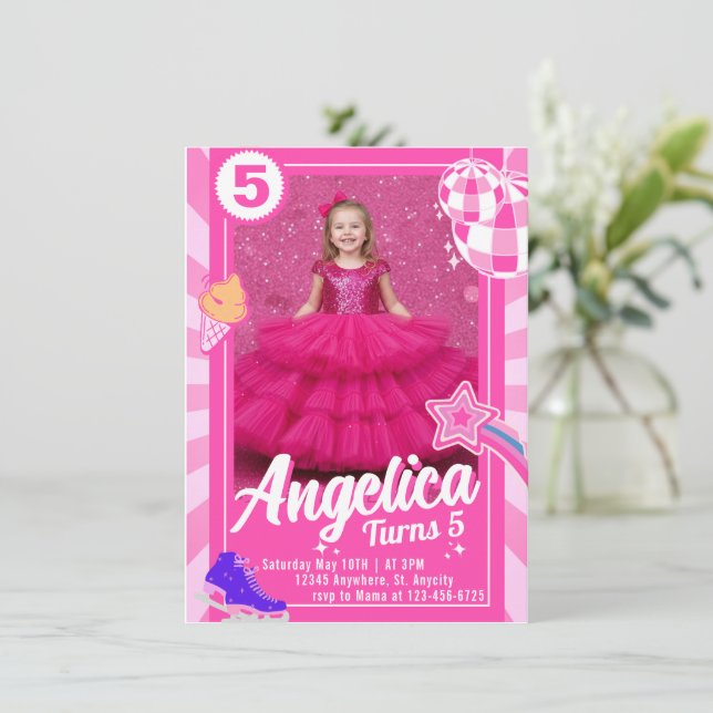 Doll Pink Birthday Invitation Inbjudningar (Stående Fram)