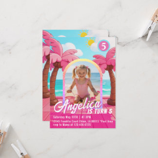 Doll Pink Fashion Beach Birthday Invitation Inbjudningar