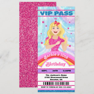 Doll Rosa Glitter Movie Star VIP biljett Birthday Inbjudningar