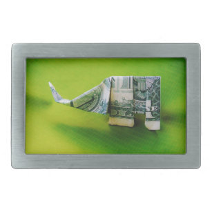 Dollar bill origami Elephant på Gröntens bakgrund