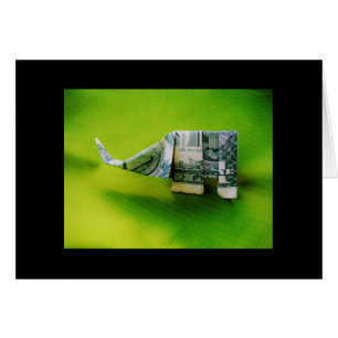 Dollar bill origami Elephant på Gröntens bakgrund Hälsningskort