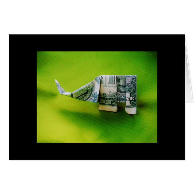 Dollar bill origami Elephant på Gröntens bakgrund Hälsningskort (Framsidan Horizontal)