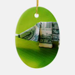 Dollar bill origami Elephant på Gröntens bakgrund Julgransprydnad Keramik