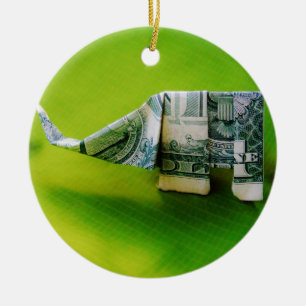 Dollar bill origami Elephant på Gröntens bakgrund Julgransprydnad Keramik