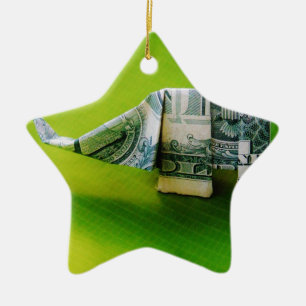 Dollar bill origami Elephant på Gröntens bakgrund Julgransprydnad Keramik
