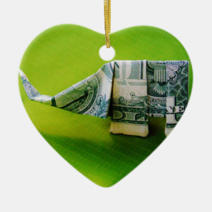 Dollar bill origami Elephant på Gröntens bakgrund Julgransprydnad Keramik