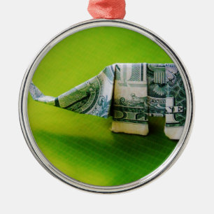 Dollar bill origami Elephant på Gröntens bakgrund Julgransprydnad Metall