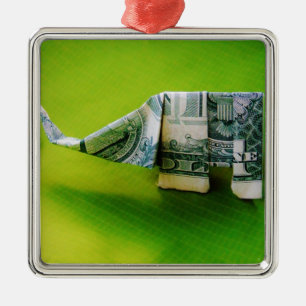 Dollar bill origami Elephant på Gröntens bakgrund Julgransprydnad Metall